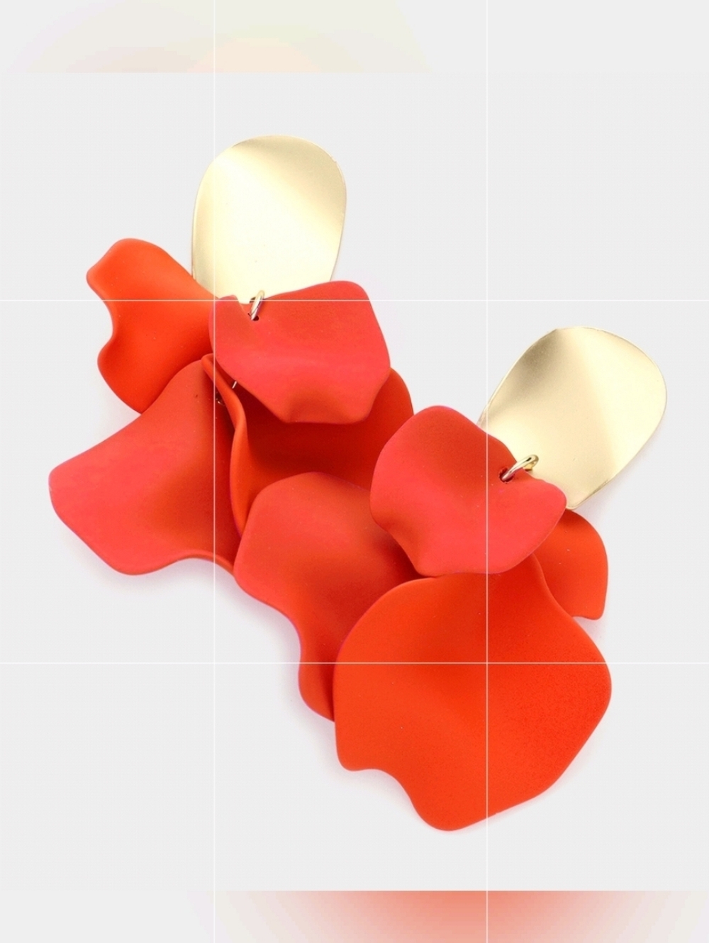 Red Petal Link Dangle Earrings 3 Inch Tear Drop Down Cluster Colorful Jewelry